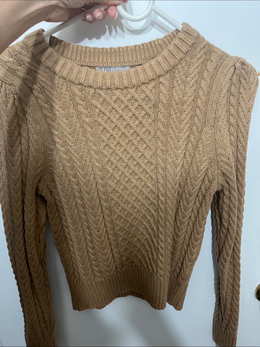 J. Crew Camel (“acorn”) Cable Knit Crewneck Sweater XS
